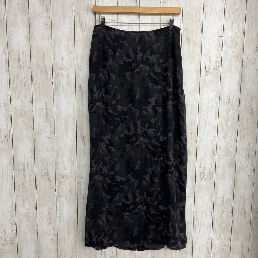 Vintage Silk Classics By Finity 100% Silk Black Floral 90s Quiet Luxury Skirt 12